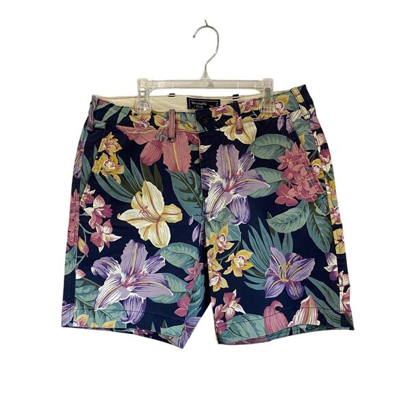 Abercrombie & Fitch Men Stretch Preppy Topical Floral Print Chino Shorts Size 31 - Picture 1 of 7